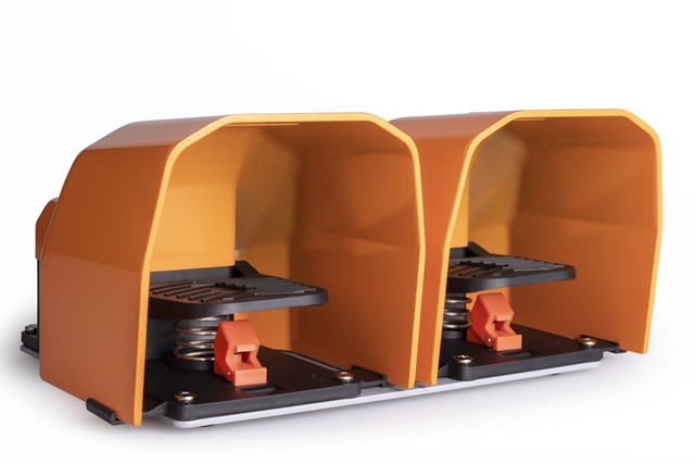 PDK Series Metal Protection (1NO+1NC)+(1NO+1NC) with Hole for Metal Bar Stay Put Double Orange Plastic Foot Switch